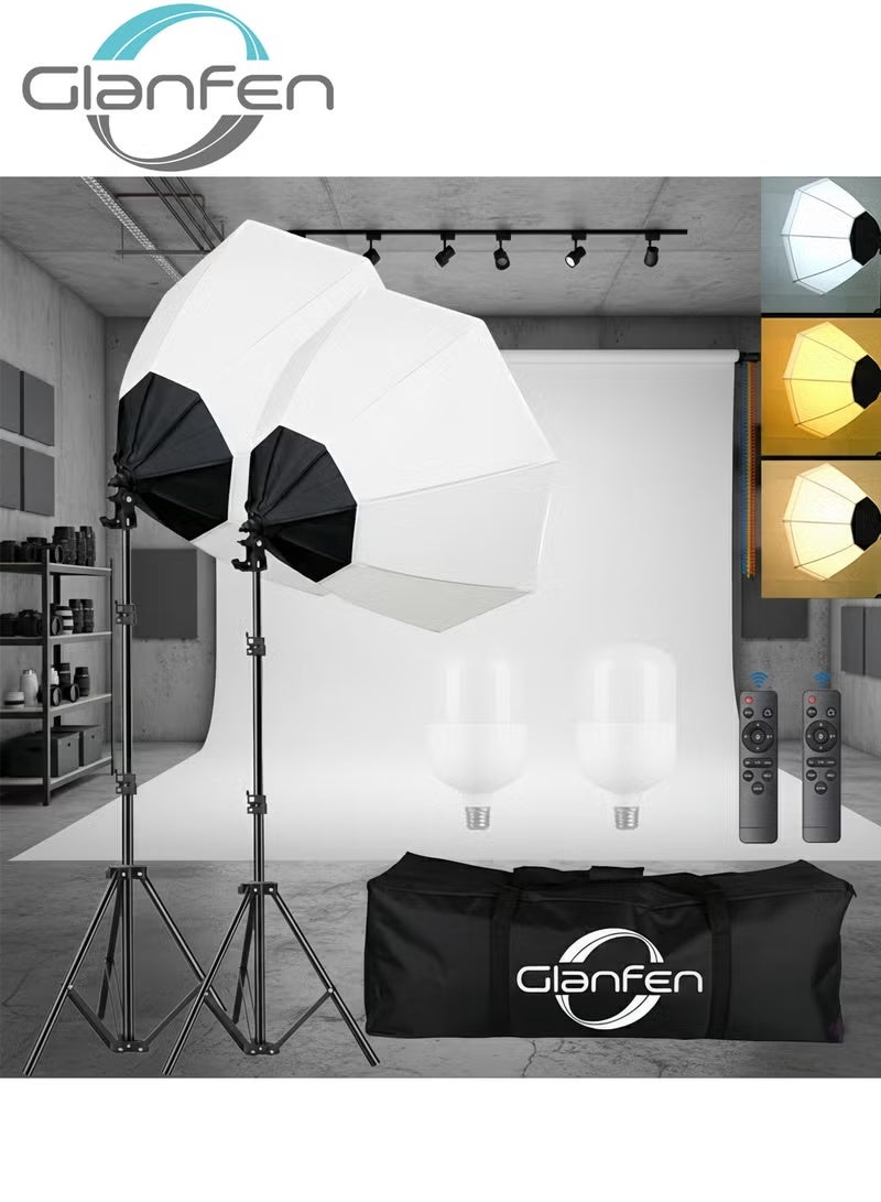 Glanfen Photography Soft Box Lighting Kit with 2 Pcs 200W 3 Colors Bulbs Soft Boxes and Carry Bag for Portrait Product Shooting - Image 1